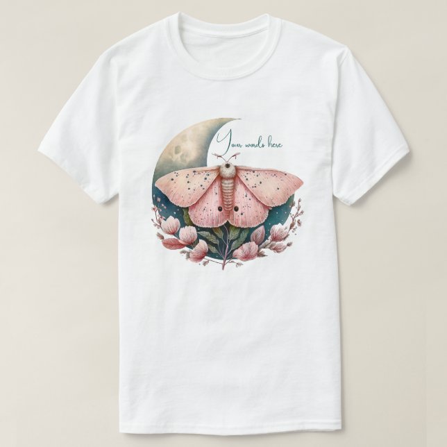 Camiseta Crea tu propia polilla lunar rosa y flores (Diseño del anverso)