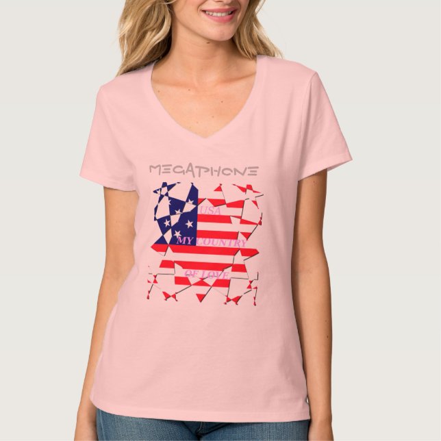 Camiseta Crea tu propio país Megaphone de amor Estados Unid (Anverso)