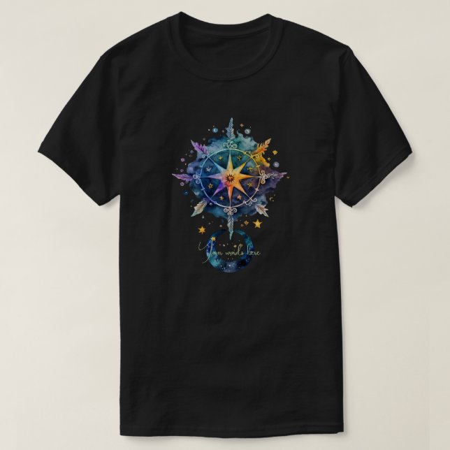 Camiseta Crea tus Propias Plumas Boho, Luna y Estrellas (Diseño del anverso)