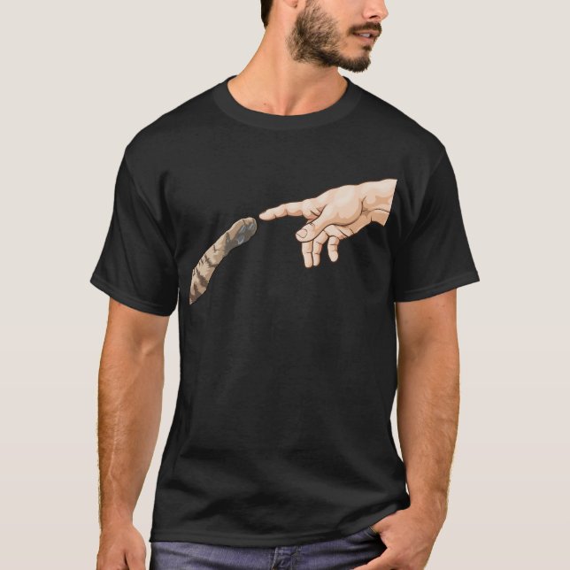 Camiseta Creación del gato Adam Hands Michelangelo Touch of (Anverso)