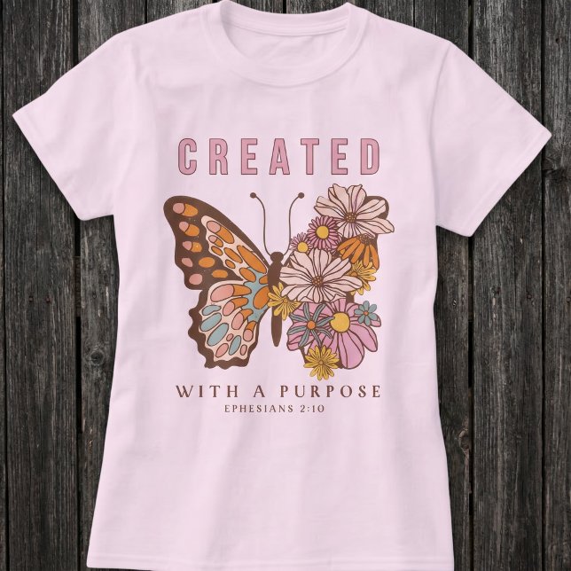 Camiseta Creado con un Propósito Mariposa Inspiradora (Subido por el creador)