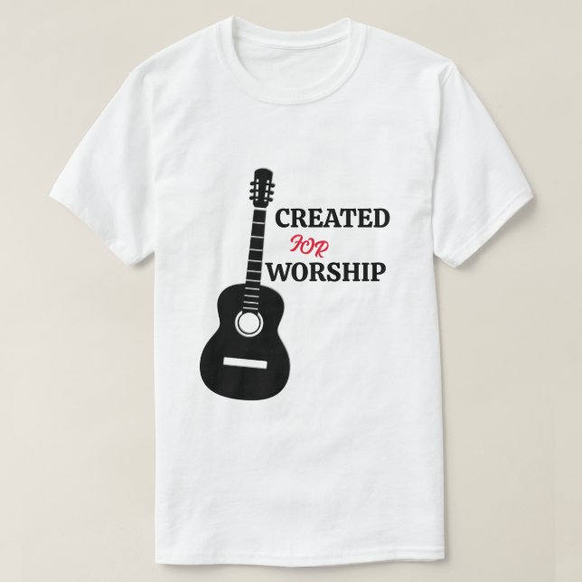 Camiseta Creado para adorar a la guitarra silueta cristiana (Diseño del anverso)