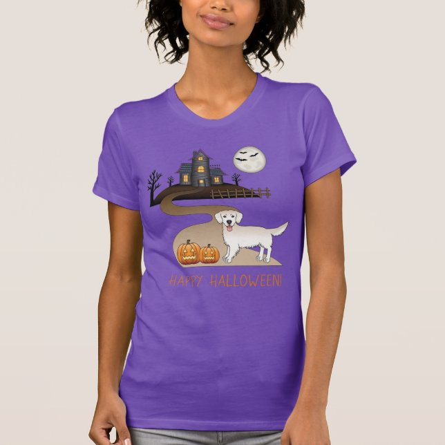 Camiseta Cream Golden Retriever Y Halloween Haunty House (Anverso)