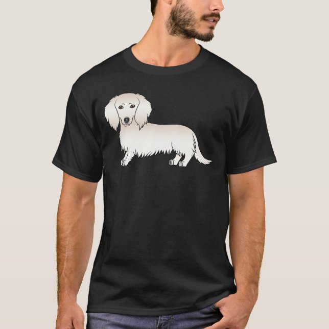 Camiseta Cream Long Hair Dachshund Cute Cartoine Dog (Anverso)