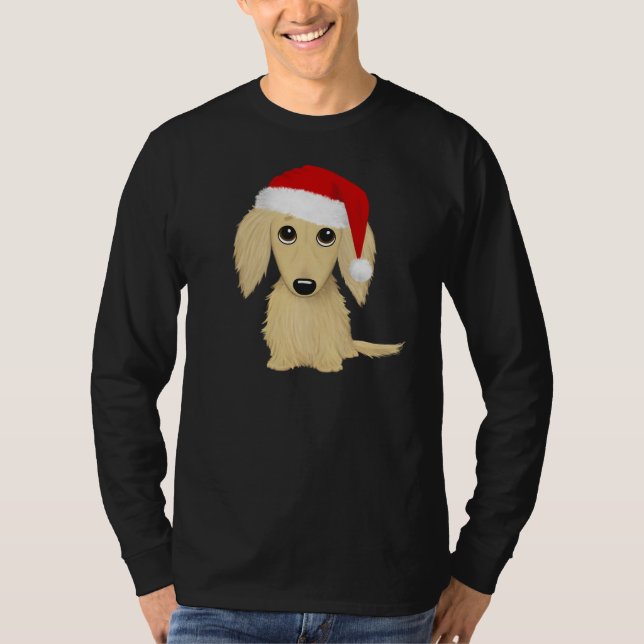 Camiseta Cream Longhaded Dachshund Santa Dog Navidades (Anverso)