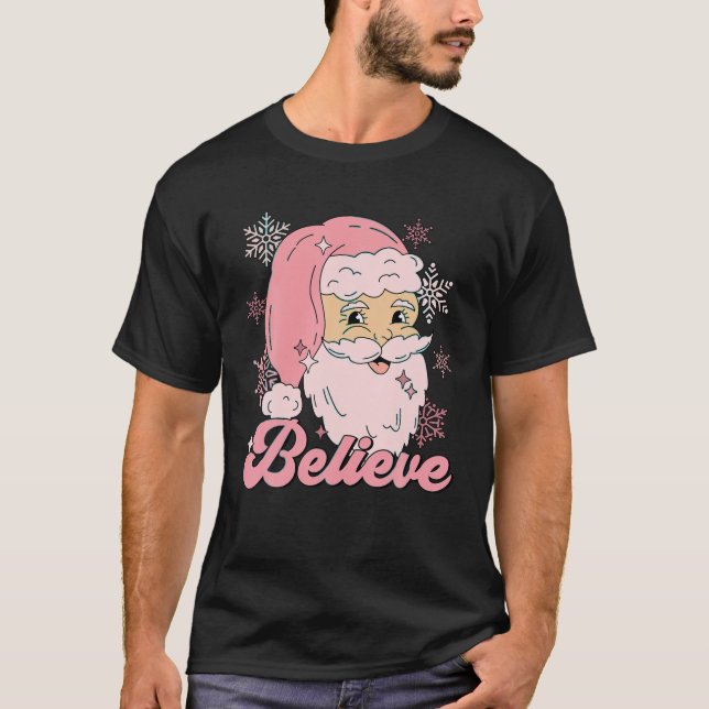 Camiseta Créanlo gracioso Papá Noel Rosa Feliz Retro Christ (Anverso)
