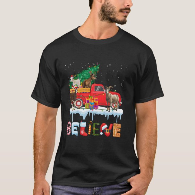 Camiseta Créanme Cabra montando Camión Rojo Árbol de Navida (Anverso)