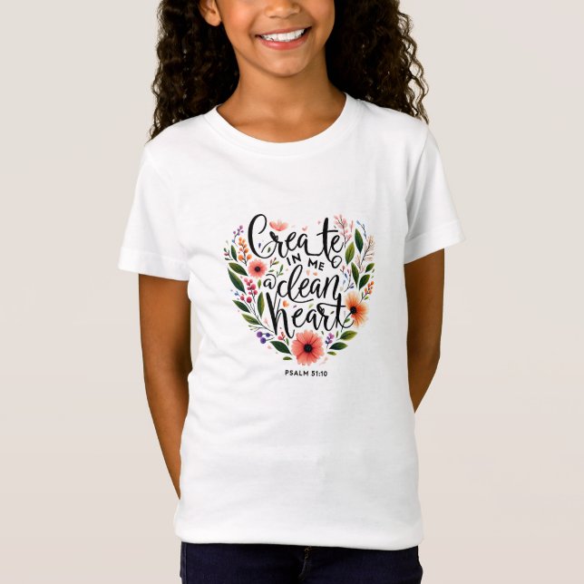Camiseta Crear en mí un corazón limpio floral (Anverso)