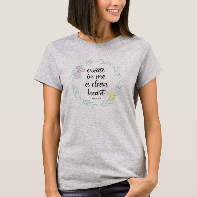 Camiseta Crear en mí un corazón limpio | Wreath acuarela (Anverso)