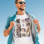 Camiseta Crear su propio Collage de fotos<br><div class="desc">Camiseta fotográfica personalizada que incluye una foto de 11 cuadrados para que cambies a la tuya,  y una plantilla de texto simple y editable. Consejo de la foto: Recorta tus fotos en cuadrados antes de subir asegurando que el sujeto esté en el centro para obtener los mejores resultados.</div>