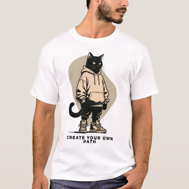Camiseta Create Your Own Path – Motivational Streetwear Cat (Anverso)