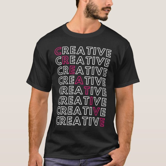 Camiseta Creative Crossword Box with Pink and White Letters (Anverso)