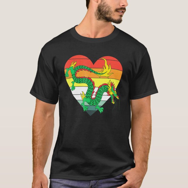 Camiseta Creatura mítica del corazón retro cultura asiática (Anverso)