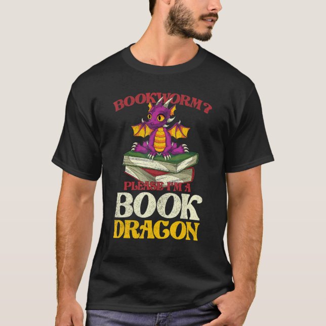 Camiseta Creatura mítica Gusano de libros leyendo Dragón (Anverso)