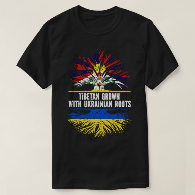 Camiseta Crece tibetano con bandera de raíces ucranianas (Diseño del anverso)