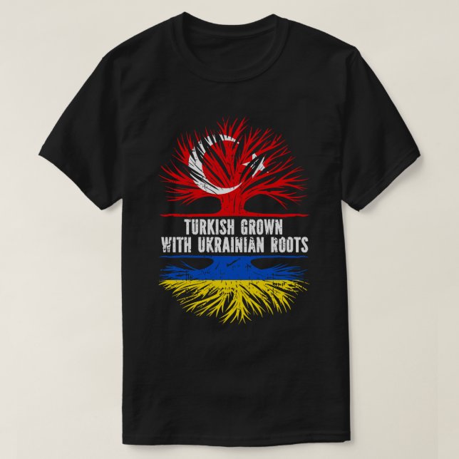 Camiseta Crece turco con bandera de raíces ucranianas (Diseño del anverso)