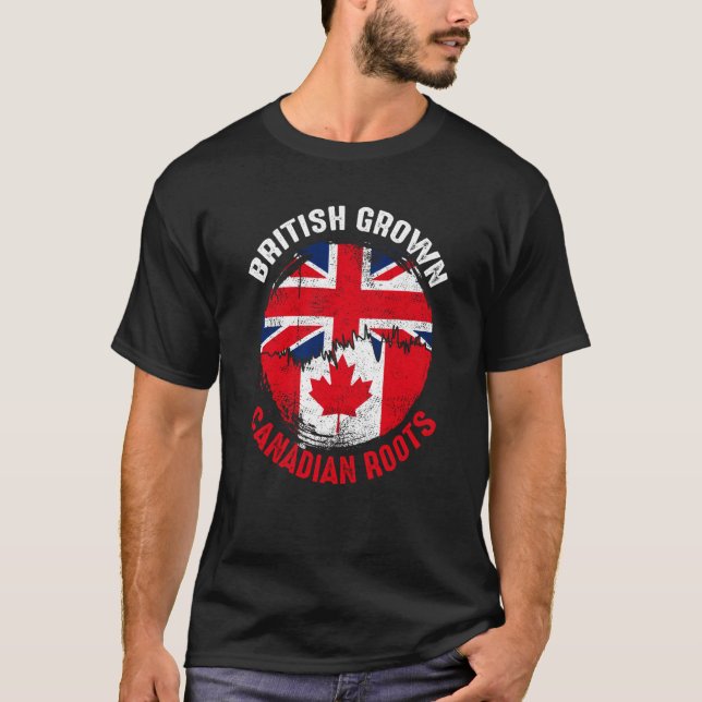 Camiseta Crecer británico en Canadá con raíces de bandera v (Anverso)