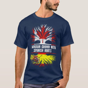 Camiseta Crecer canadiense con raíces españolas bandera de