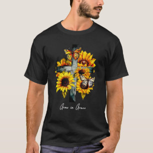 Camiseta Crecer en Grace Cross Sunflowers Butterflies Chris
