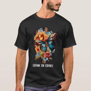 Camiseta Crecer En Gracia Las Flores De Mariposa De Cruz Cr