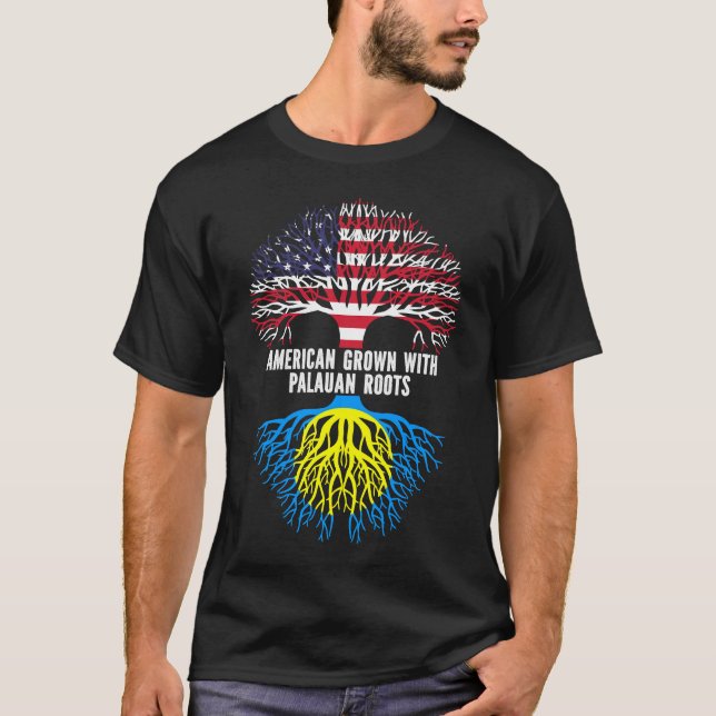 Camiseta Crecer estadounidense con Palauan Roots Bandera de (Anverso)