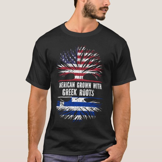 Camiseta Crecer estadounidense con raíces griegas bandera d (Anverso)