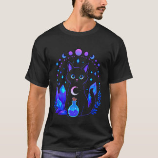 Camiseta Creciente Luna Negra Mágica Gato Encantado Hallowe