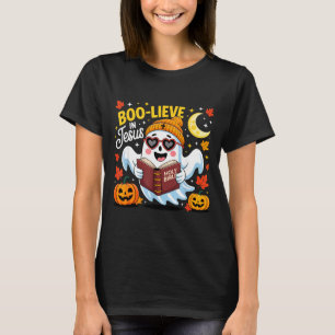 Camiseta Cree-en Jesús fantasma Halloween cristiano diverti