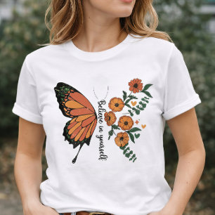 Camiseta Cree en Sí Mismo Mariposa Floral Inspirador