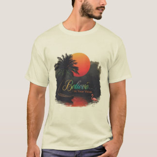 Camiseta Cree en su visión: Silueta de puesta de sol tropic