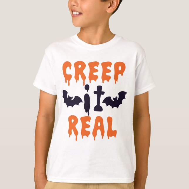 Camiseta "Creep it Real" diciendo con Bats Halloween (Anverso)
