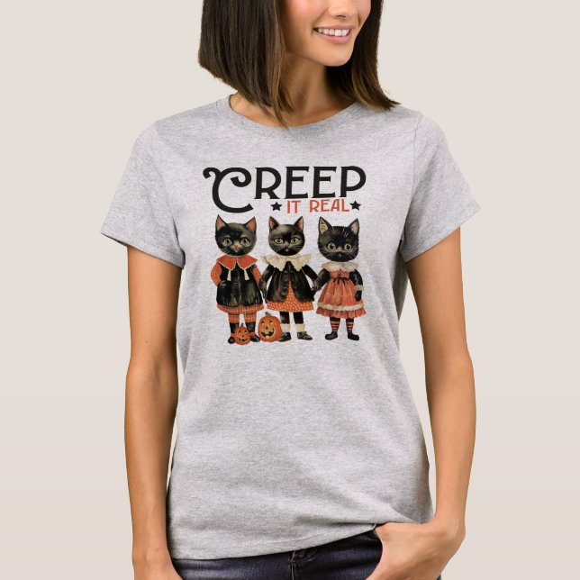 Camiseta Creep it Real Funny Cats Halloween (Anverso)
