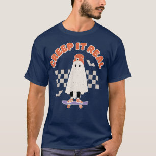 Camiseta Creep It Real Ghost Skateboard Halloween Bat Check