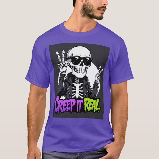 Camiseta Creep It Real - Guay Skeleton Halloween (Anverso)