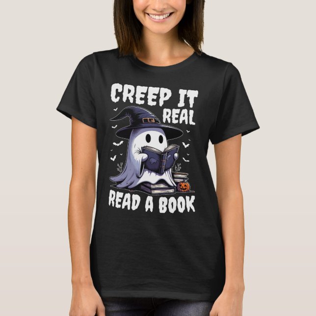Camiseta Creep It Real Read Book Ghost Halloween (Anverso)