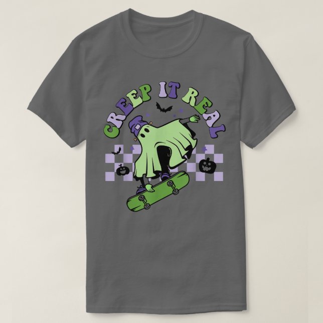 Camiseta Creep It Real Skateboard Ghost Halloween Funny Gro (Diseño del anverso)