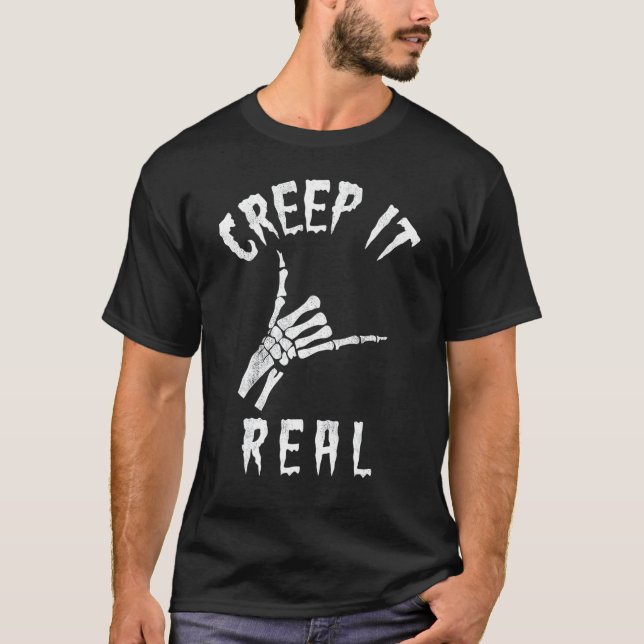 Camiseta Creep It Real Skeleton Hand Men Shaka Spooky Hall (Anverso)