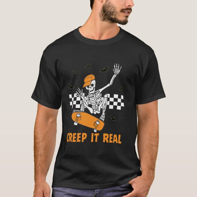 Camiseta Creep It Real Skeleton Skateboarding Fantasma (Anverso)