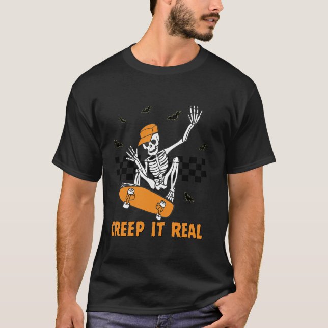 Camiseta Creep It Real Skeleton Skateboarding Fantasma (Anverso)