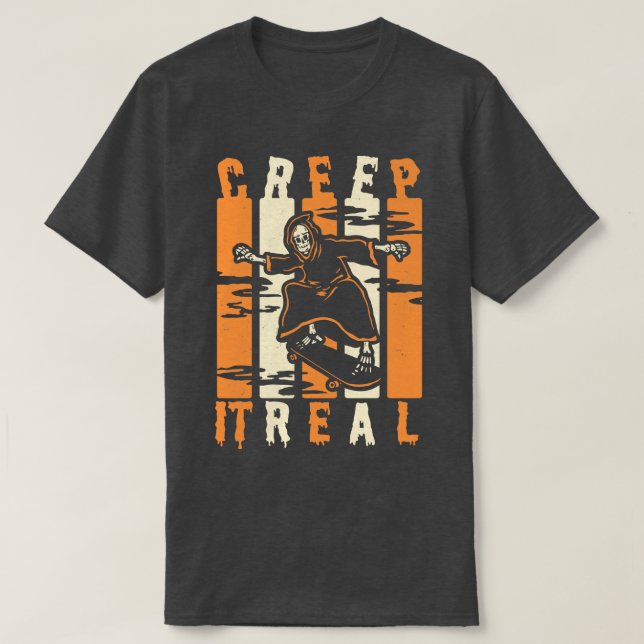 Camiseta Creep It Real Spookone Halloween Skeletboard (Diseño del anverso)