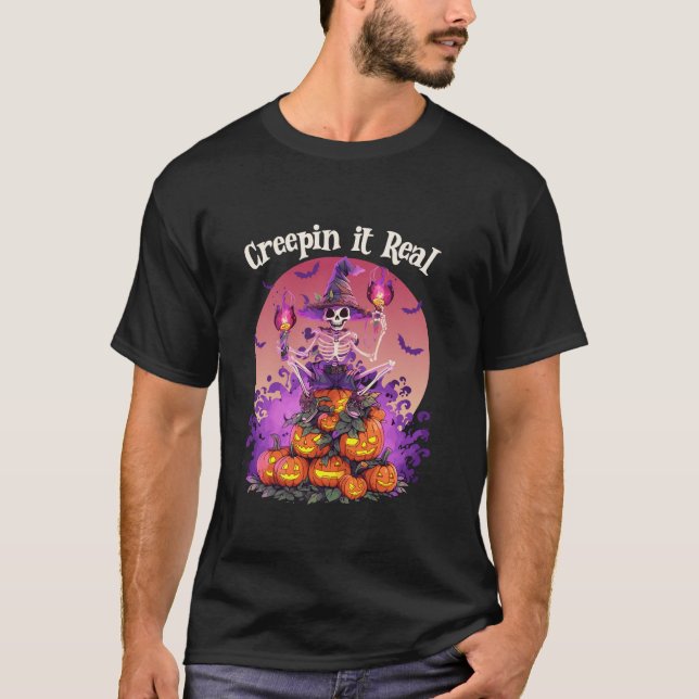 Camiseta Creepin It Real Creeping Skeleton Witch Spookull S (Anverso)