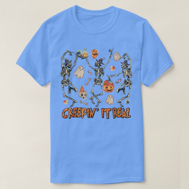 Camiseta Creepin 'It Real Dancing Skeleton Halloween Pumpki (Diseño del anverso)