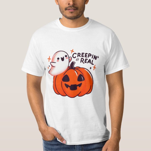 Camiseta Creepin’ It Real - Friendly Ghost & Pumpkin (Anverso)