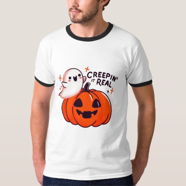 Camiseta Creepin’ It Real - Friendly Ghost & Pumpkin (Anverso)