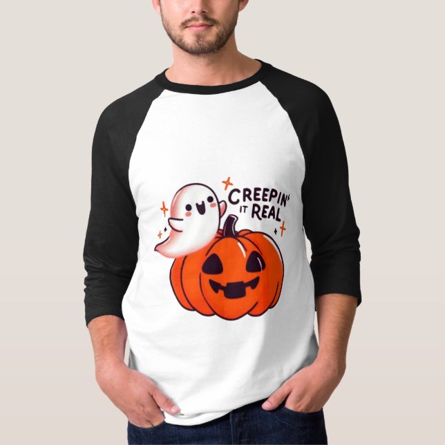 Camiseta Creepin’ It Real - Friendly Ghost & Pumpkin (Anverso)