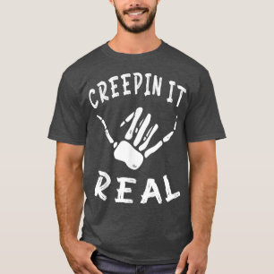 Camiseta Creepin It Real Funny Halloween Skeleton Shaka