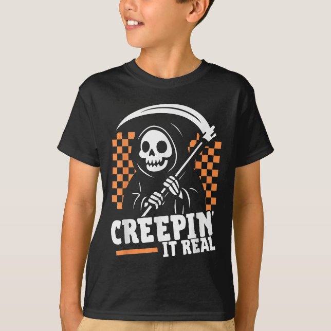 Camiseta Creepin It Real Retro Grim Reaper Funny Halloween (Anverso)