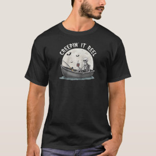 Camiseta Creepin It Reel Funny Halloween Fishing Skeletw
