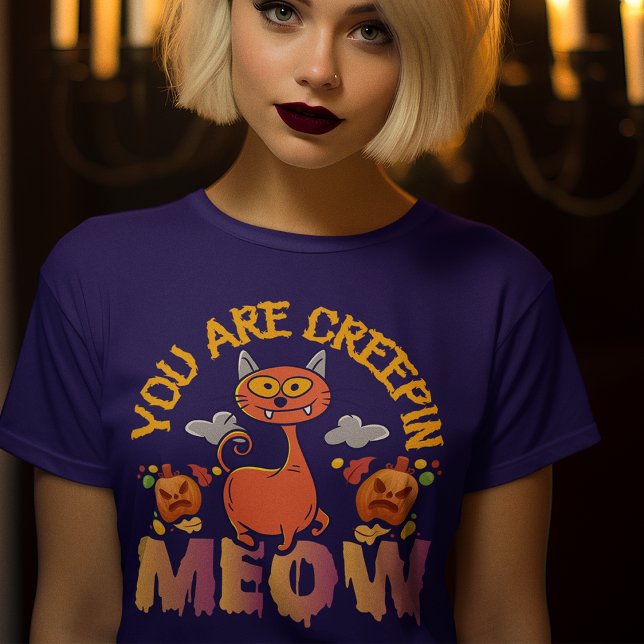 Camiseta Creepin Meow Funny Halloween Cat T-Shirt (Subido por el creador)