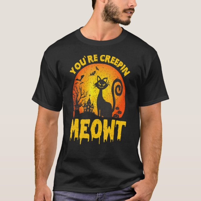 Camiseta Creepin Meowth Spooky Scary Gato Halloween (Anverso)